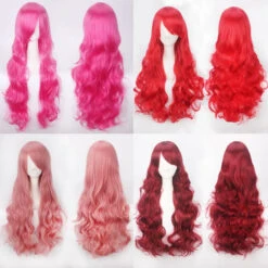Women Wavy Sweet 80cm Long Pink Red Orange Red Lolita Fashion Wigs With Bangs