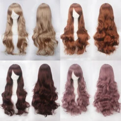 Women Wavy Sweet 80cm Long Brown Lolita Fashion Wigs With Bangs