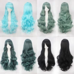 Women Wavy Sweet 80cm Long Green Lolita Fashion Wigs With Bangs