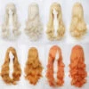 Women Wavy Sweet 80cm Long Yellow Blonde Orange Lolita Fashion Wigs With Bangs