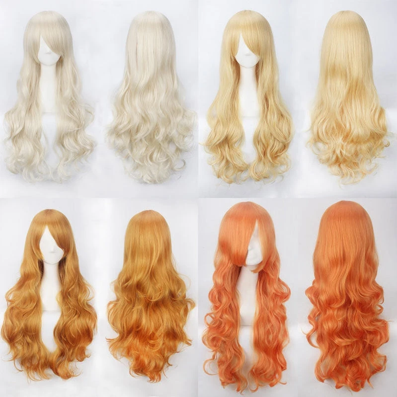 Women Wavy Sweet 80cm Long Yellow Blonde Orange Lolita Fashion Wigs With Bangs 3 Women Wavy Sweet 80cm Long Yellow Blonde Orange Lolita Fashion Wigs With Bangs