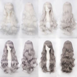 Women Wavy Sweet 80cm Long White And Gray Lolita Fashion Wigs With Bangs