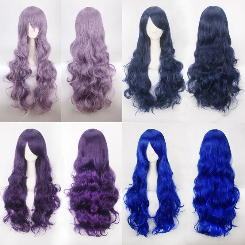 Women Wavy Sweet 80cm Long Purple And Blue Lolita Fashion Wigs With Bangs 3 Women Wavy Sweet 80cm Long Purple And Blue Lolita Fashion Wigs With Bangs