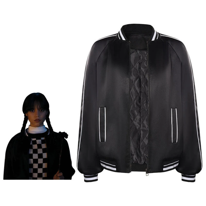 The Addams Family Wednesday Addams Baseball Jersey Cosplay Costumes 3 The Addams Family Wednesday Addams Baseball Jersey Cosplay Costumes