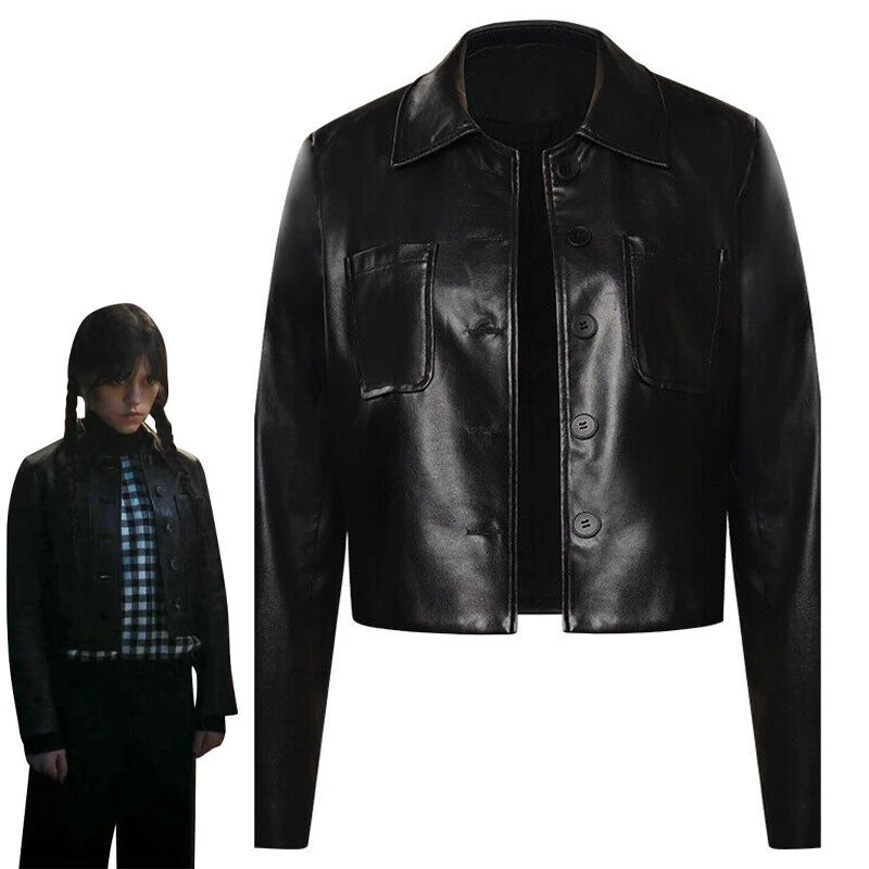 The Addams Family Wednesday Addams Leather Jacket Cosplay Costumes 3 The Addams Family Wednesday Addams Leather Jacket Cosplay Costumes