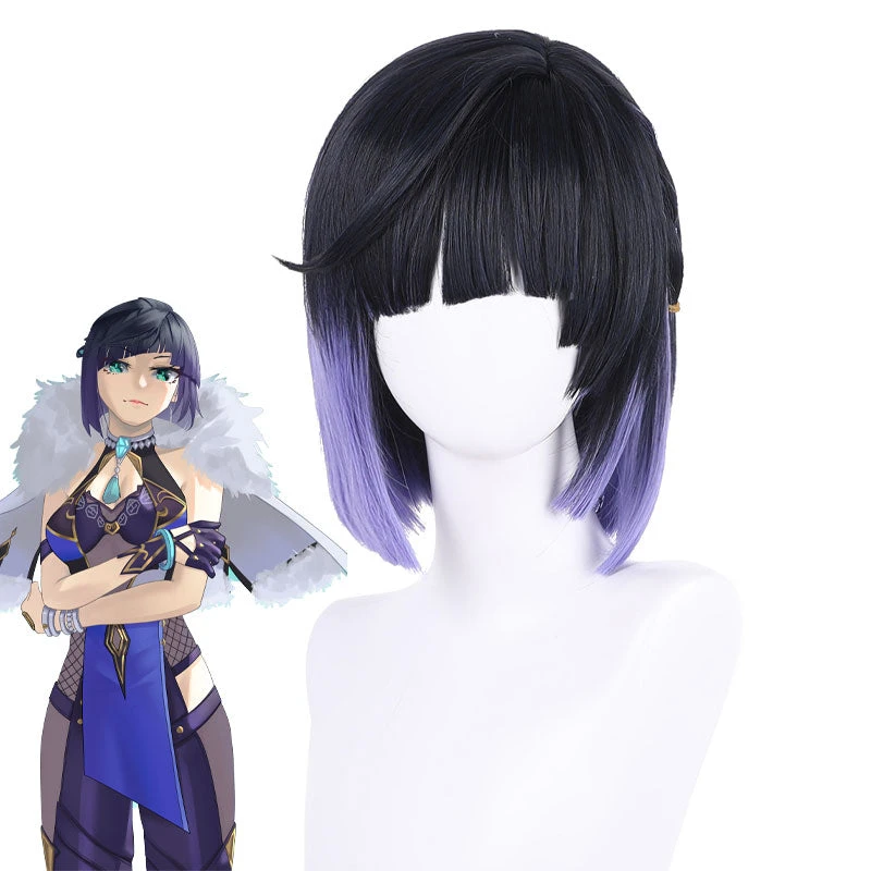 Game Genshin Impact Yelan Black Gradient Purple Cosplay Wigs 3 Game Genshin Impact Yelan Black Gradient Purple Cosplay Wigs