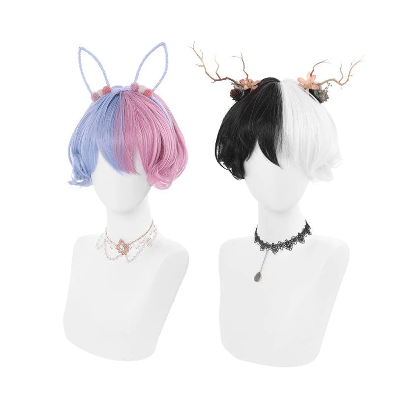 Women Fashion Wig Red Blue Black White Short Lolita Wigs 3 Women Fashion Wig Red Blue Black White Short Lolita Wigs