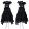 Wednesday The Addams Family Wednesday Black Raval Ball Dress Cosplay Costumes