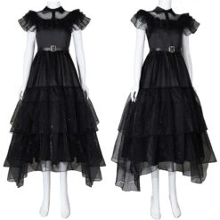 Wednesday The Addams Family Wednesday Black Raval Ball Dress Cosplay Costumes