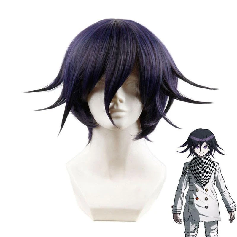 Anime DanganRonpa V3 Oma Kokichi Black Mixed Purple Short Wigs 3 Anime DanganRonpa V3 Oma Kokichi Black Mixed Purple Short Wigs