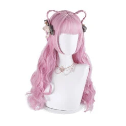 Women Fashion Long Pink Wavy Sweet Bangs Lolita Wigs -Cosplay 6 1faf58b8 905e 42ee 8eac 1137111217d3