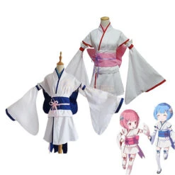 Anime Re:Zero Starting Life In Another World Childhood Rem And Ram Kimono Cosplay Costume