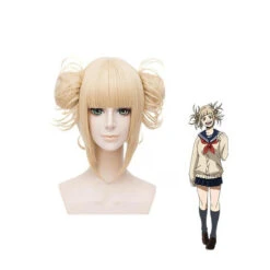 Anime My Hero Academia Himiko Toga Short Blonde Cosplay Wigs With Free Vampire Teeth